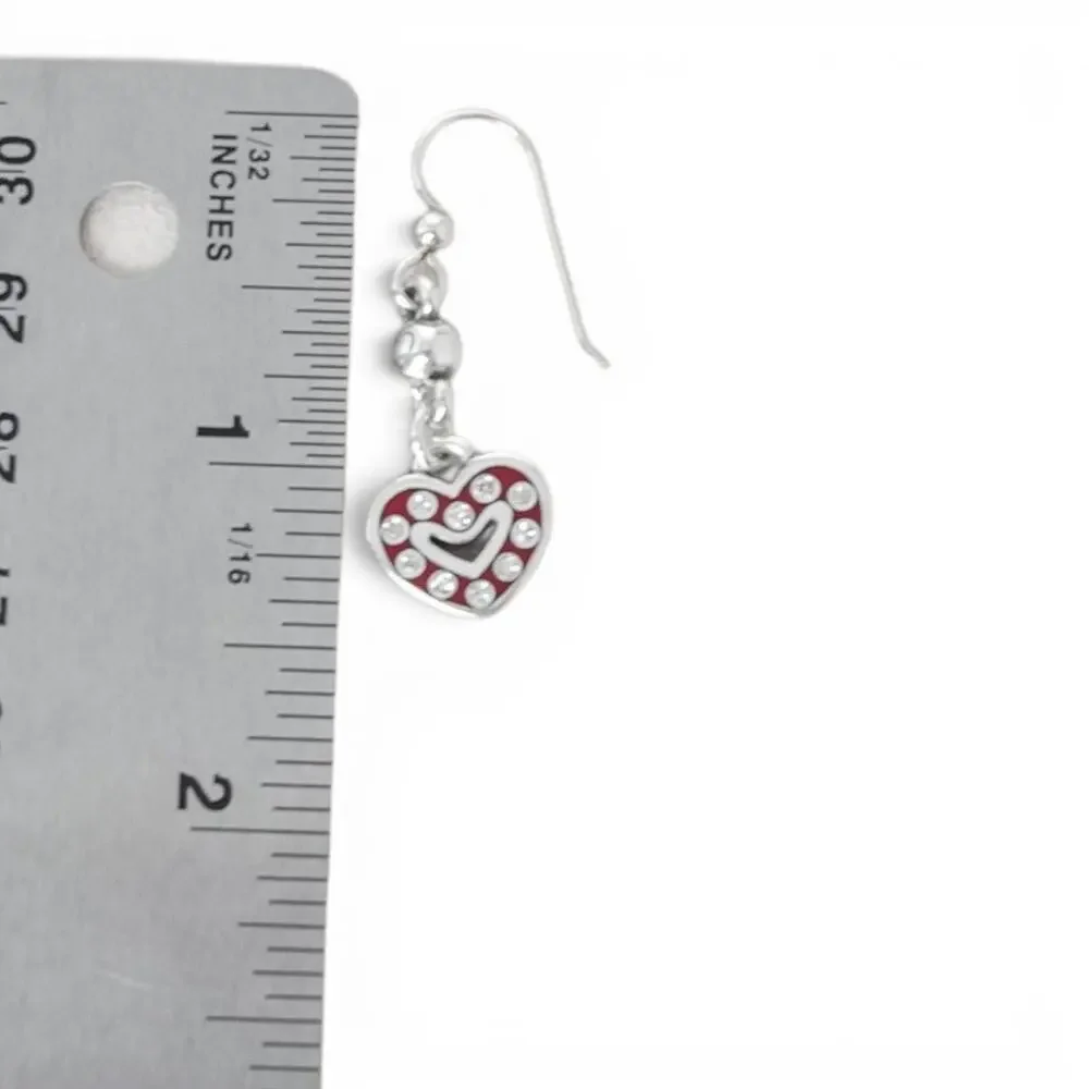 Brighton Sweet Hearts Red Enamel Dangle Earrings Clear Rhinestone Accents